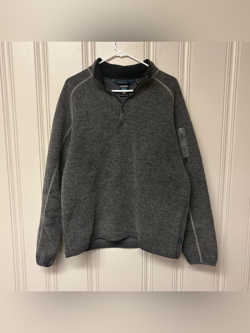KÜHL Men’s Large Gray Wool Blend 1/4 Zip Pullover Fleece Hiking (0247)